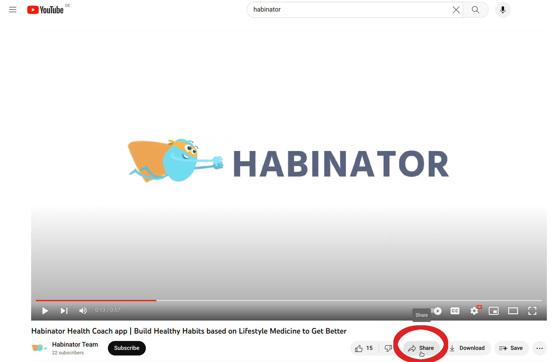 Click share in youtube
