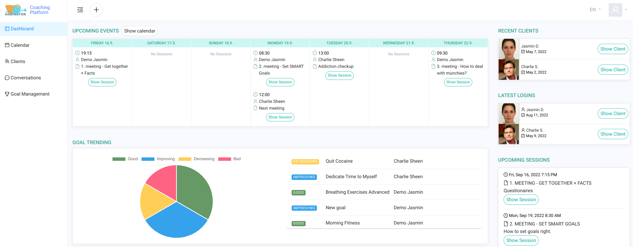 Remote coaching platform dashboard