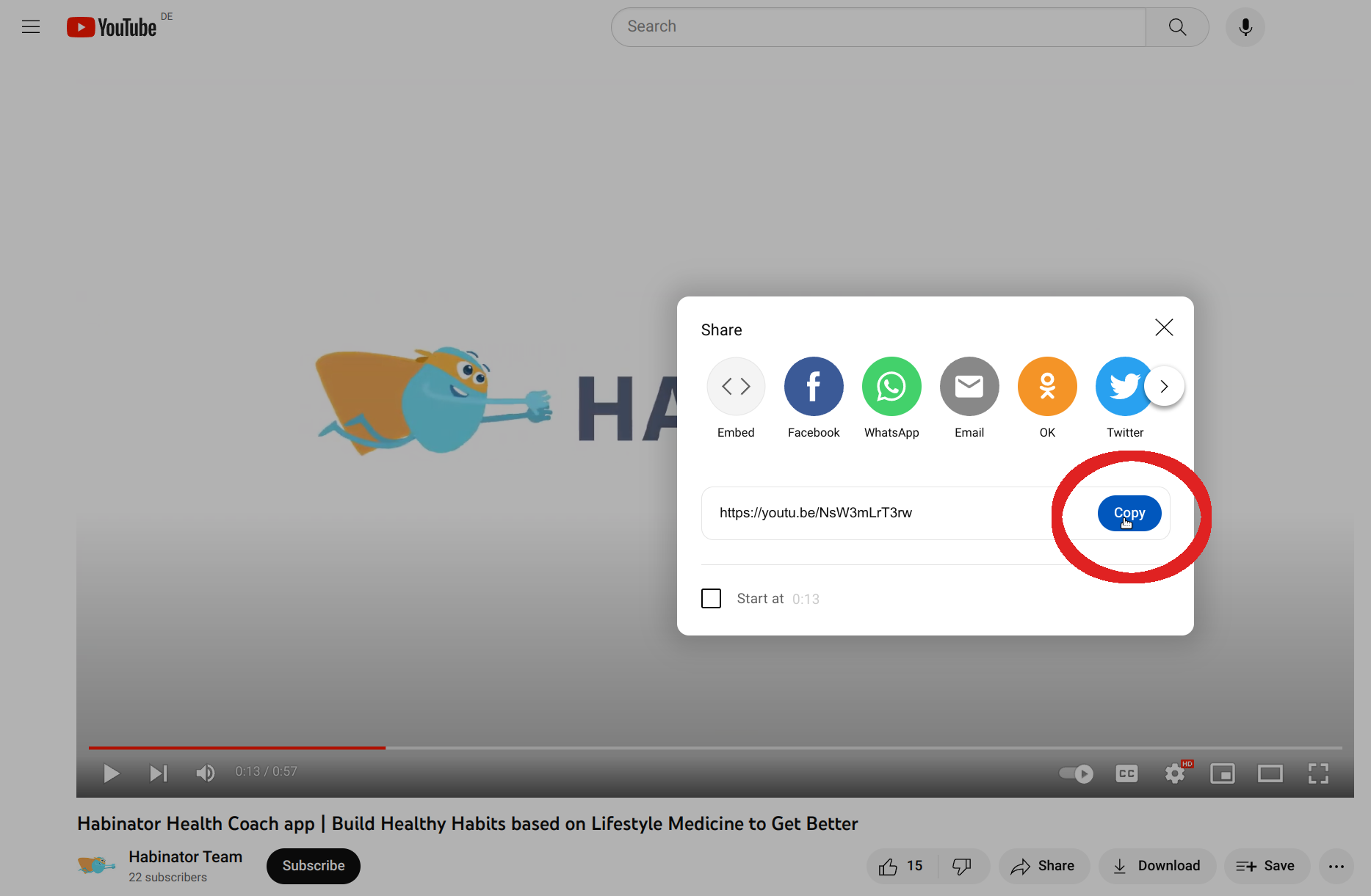 Copy link from youtube